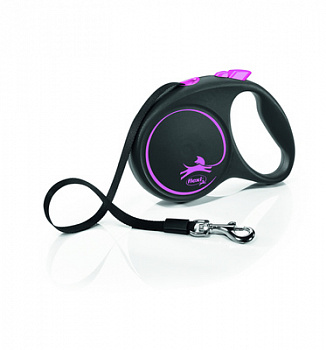 Flexi Рулетка-ремень для собак до 25кг, 5м, розовая (Black Design M Tape 5m pink)