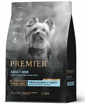 PREMIER Dog Сухой корм для собак мелких пород Свежее филе лосося с индейк (Salmon&Turkey ADULT Mini)