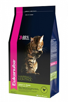Eukanuba Для взрослых кошек, вывод шерсти, курица, (Adult Hairball Control) 2 кг