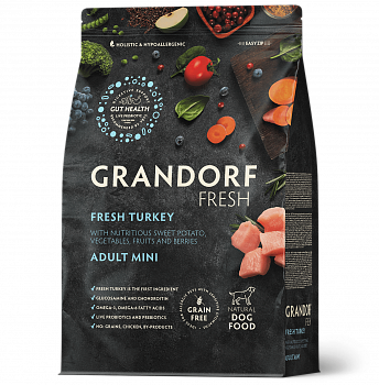 GRANDORF Fresh Сухой беззер. корм для собак сред/круп. пород Индейка (Turkey&Sweet Potato MED&MAXI)