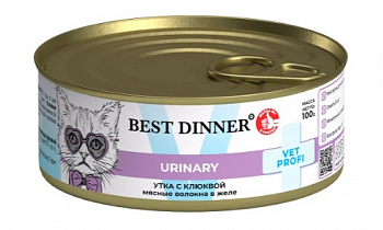Best Dinner Консервы VET PROFI для кошек Профилактика заболеваний МКБ (Urinary) Утка, Клюква 100 гр