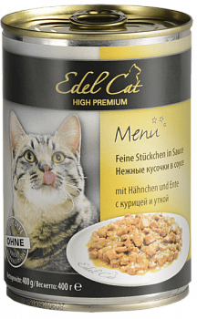 Edel Cat Консервы для кошек Нежные кусочки в соусе: курица и утка 400 гр
