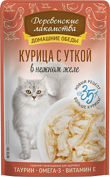 Деревенские лакомства Паучи для кошек Курица с уткой в нежном желе 70 гр