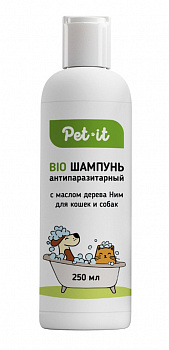 Pet it Антипаразитарный BIO шампунь для кошек и собак с маслом дерева ним, 250 мл