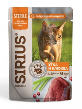 SIRIUS Паучи для Кошек стерилизованных Утка/Клюква в соусе 85гр