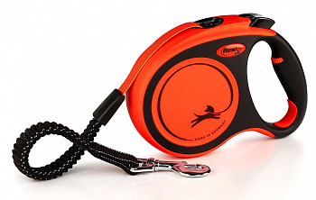 Flexi Рулетка-ремень для активных собак с усил. поводком до 65кг, 5м (Xtreme L Tape 5m black/orange)