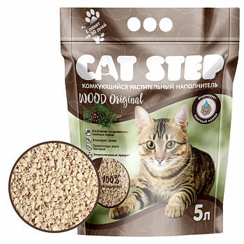 CAT STEP Наполнитель комкующийся растительный Wood Original, 5 л