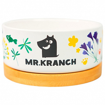 Mr.Kranch Миска керамическая на бамбуковой подставке Bamboo Прованса 340мл, васильковая