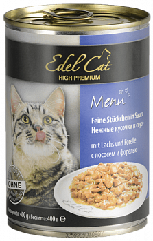 Edel Cat Консервы для кошек Нежные кусочки в соусе: лосось, форель, 400 гр