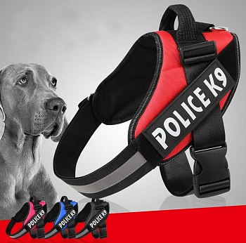 PetCh Шлейка для собак POLICE-K9  (50-65см / M), красная