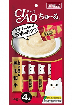 INABA Пюре для кошек ЧАО ЧУРУ Куриное филе и говядина 14гр*4шт