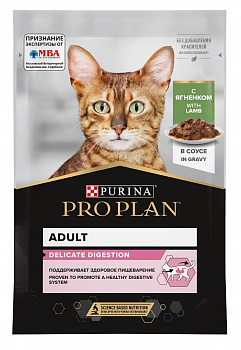 Pro Plan Паучи Кусочки в соусе для кошек идеальное пищ. с ягненком (Delicate) 85 гр