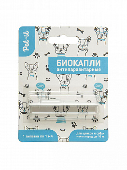 Pet it Антипаразитарные BIO капли на холку для щенков и собак малых пород до 10 кг 1 пипетка по 1мл.