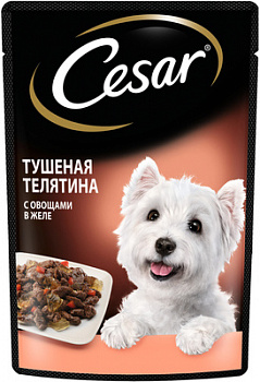 Cesar Паучи  для взрослых собак, с тушеной телятиной и овощами в желе, 85г 