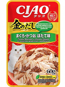 INABA Паучи для кошек в желе Микс тунцов, гребешок 60 гр
