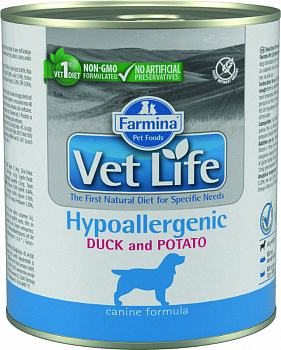 Farmina Консервы Vet Life для собак с пищев.аллергией (Hypoallergenic) Утка с Картоф. паштет 300гр