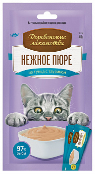 Деревенские лакомства Лакомства для кошек Нежное пюре из тунца 10*4шт 40 гр
