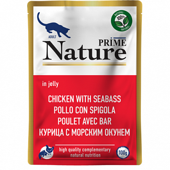 PRIME NATURE Паучи для кошек Курица с морским окунем в желе 100г