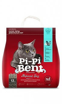 Pi-Pi-Bent Наполнитель Комкующийся, "Морской бриз" (пакет) 5 кг