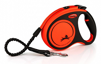 Flexi Рулетка-ремень для активных собак с усил. поводком до 35кг, 5м (Xtreme M Tape 5m black/orange)