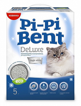 Pi-Pi-Bent Наполнитель Комкующийся, DeLuxe "Магический белый" (коробка) 5 кг