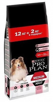 Pro Plan Для собак средних пород с чувств. кожей: Лосось (SENSITIVE SKIN) 12 кг + 2 кг (АКЦИЯ)