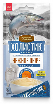Деревенские лакомства Лакомства для кошек Пюре из лосося с икрой летучей рыбы 10*4шт 40 гр
