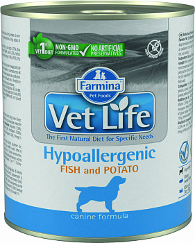Farmina Консервы Vet Life для собак с пищев.аллергией (Hypoallergenic) Рыба с Картоф. паштет 300гр