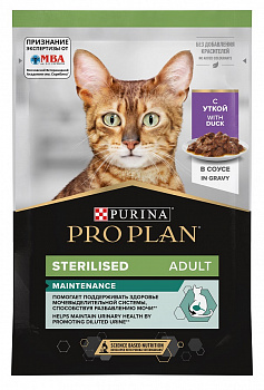 Pro Plan Паучи Кусочки в соусе для кастрированных кошек с уткой (Sterilised) 85 гр