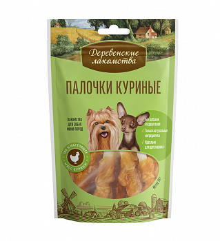 Деревенские лакомства Лакомства для собак Малых пород Куриные палочки 55 гр