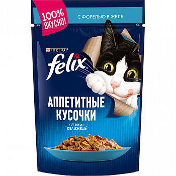 Felix Паучи для кошек Аппетитные кусочки с форелью в желе 75 гр