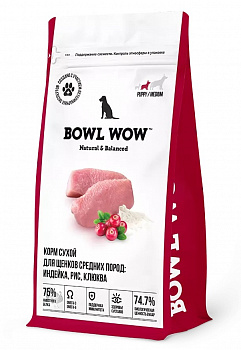 BOWL WOW Для щенков средних пород: Индейка, Рис, Клюква