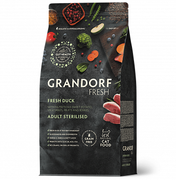 GRANDORF Fresh Сухой беззерновой корм для стерилиз. кошек Утка (STERILISED Duck&Sweet Potato)