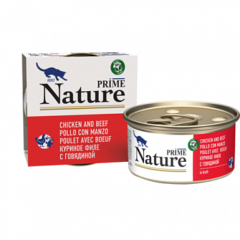 PRIME NATURE Консервы для кошек Куриное филе с говядиной 85г