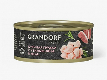 GRANDORF FRESH Консервы для кошек Куриная грудка с утиным филе в желе 70 г