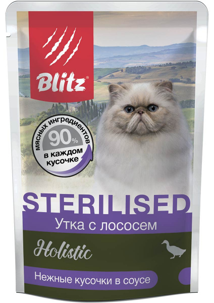 blitz-holistic-utka-s-lososem-nezhnye-kusochki-v-souse-vlazhnyj-korm-dlya-sterilizovannyh-koshek