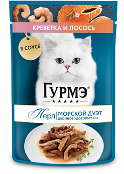 Гурмэ Паучи для кошек Перл, креветка, лосось соус 75 гр