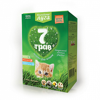 Экопром Альпийские луга 7 трав Травка для кошек 120г (лоток)(А202)
