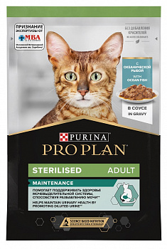 Pro Plan Паучи Кусочки в соусе для кастрированных кошек с океанической рыбой (Sterilised) 85 гр