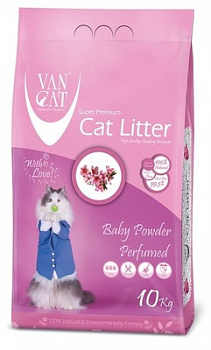 VanCat Комкующийся наполнитель без пыли с ароматом Детской присыпки, пакет (Baby Powder) 10 кг