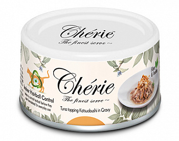 Pettric Cherie Консервы для кошек Тунец с хлопьями копченого тунца в Подливе Hairball Control 80 гр