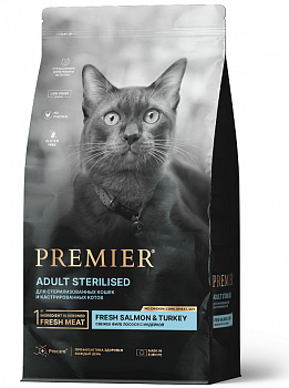 PREMIER Cat Сухой корм для стерил. кошек Свежее филе лосося с индейкой (Salmon&Turkey STERILISED)
