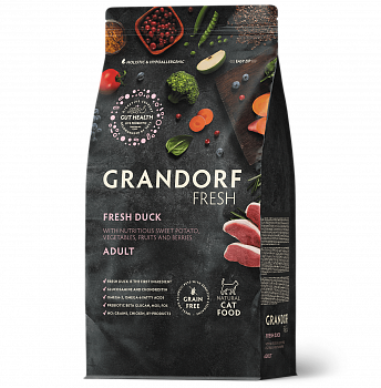 GRANDORF Fresh Сухой беззерновой корм для кошек Свежее мясо утки с бататом (Duck&Sweet Potato)