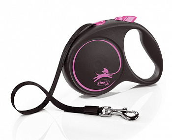 Flexi Рулетка-ремень для собак до 50кг, 5м, розовая (Black Design L Tape 5m pink)