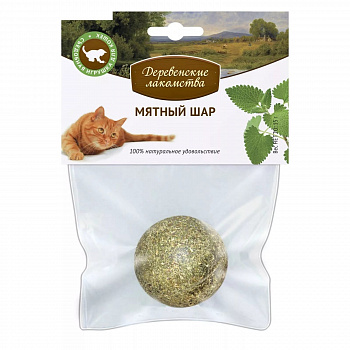 Деревенские лакомства Игрушка-лакомство для кошек мятный шар 20 гр