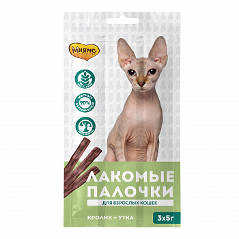 Мнямс лакомые палочки 13,5 см для кошек с уткой и кроликом 3х5г