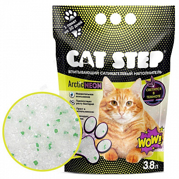 CAT STEP Наполнитель впитывающий силикагелевый Arctic Neon, 3,8 л