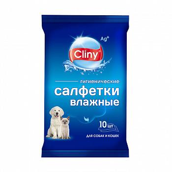 Экопром Cliny Салфетки влажные гигиенические для собак и кошек 10шт (К101)