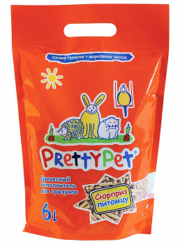 Pretty Cat Наполнитель древесный для грызунов и птиц "PrettyPet" с морковными чипсами 2кг (6л)